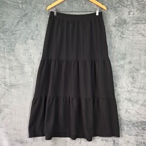 Womens Skirt Large Black‎ Tiered Goth Whimsigoth Fairy Grunge Broomstick Maxi